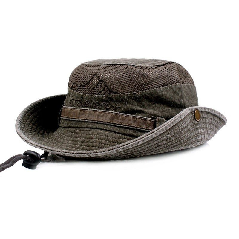 KeepSa Sun Hat for Men, Cotton Embroidery Summer Outdoor Sun Protection Wide Brim Bucket Hat Foldable Safari Boonie Hat Army Green - Image 1